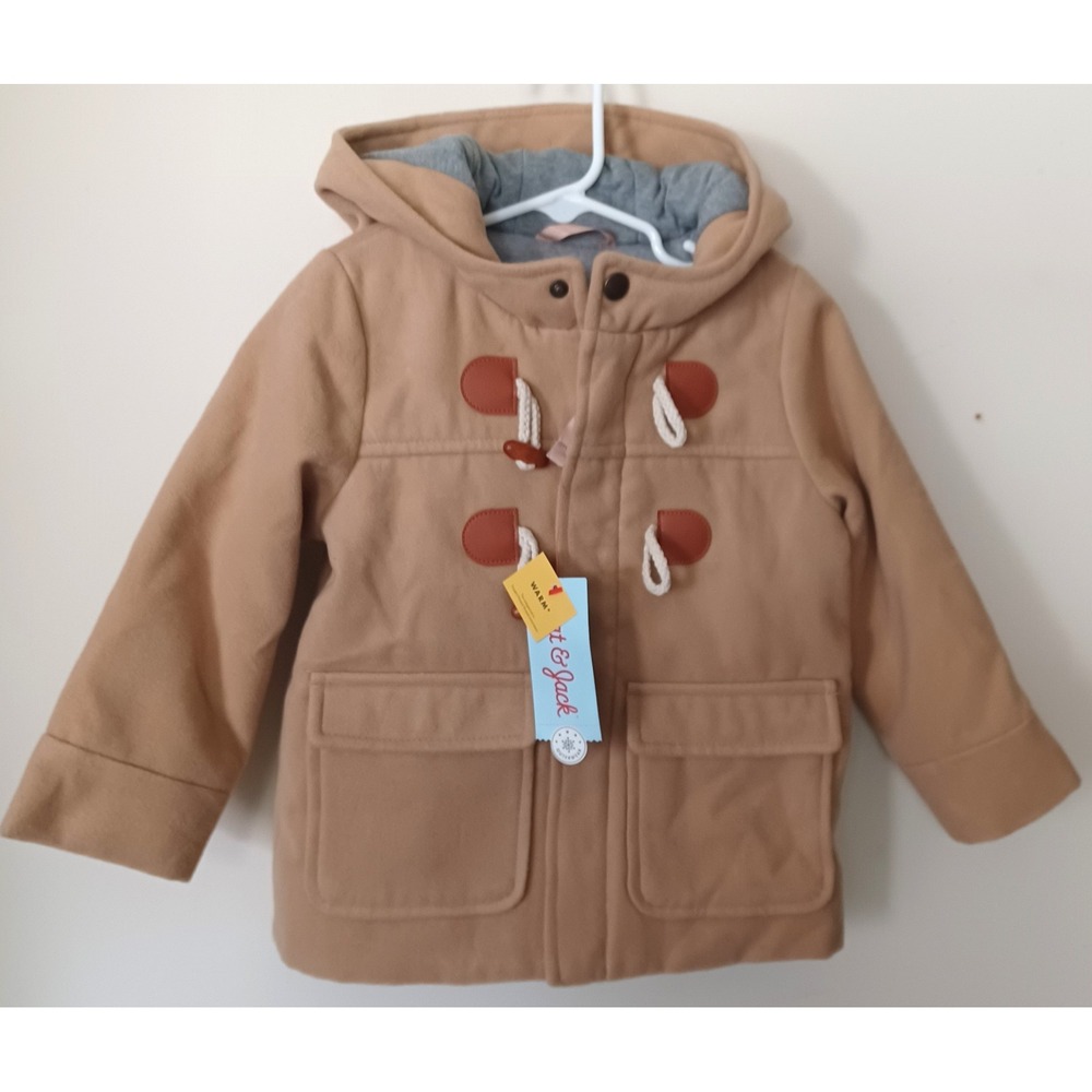 Cat & Jack Duffle Coat Toddler Kids 3T Beige Toggle Hooded Jacket NEW Preppy